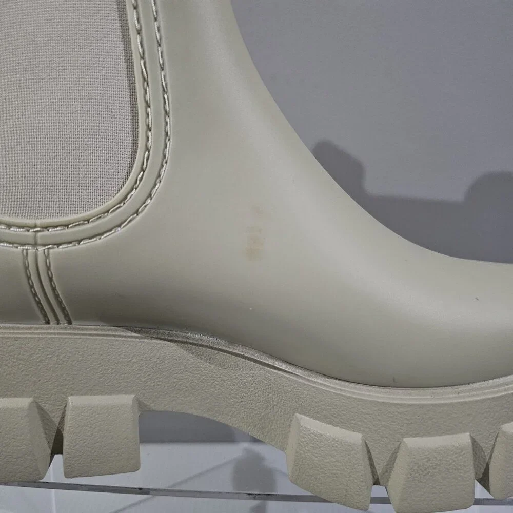 Jeffrey Campbell Play Pleu Rain Boot Womens 9 Cream Platform Chelsea Lug Sole